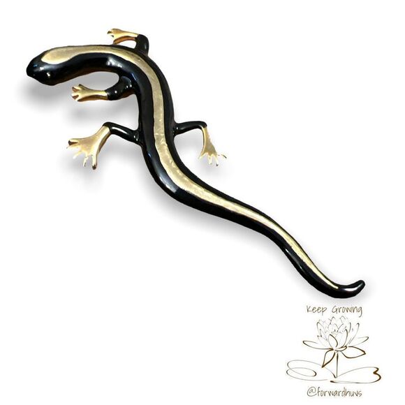 Vintage Black and Gold Enamel Salamander Brooch - Picture 1 of 8